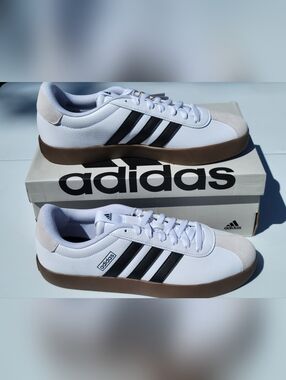 Mens Size 11 Adidas VL Court 3.0 Leather Skateboard Sneakers White Black Grey